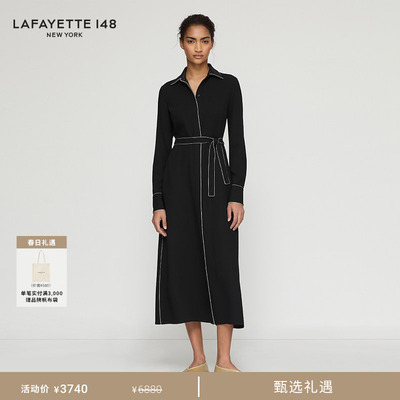 LAFAYETTE148/拉飞逸X版撞色滚边系带连衣裙