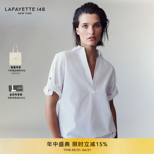 LAFAYETTE148/拉飞逸高支高密棉府绸H型卷袖衬衫精致复古通勤上衣