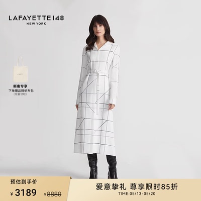 LAFAYETTE148/拉飞逸窗格纹理印花真丝连衣裙