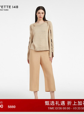 LAFAYETTE148/拉飞逸系带长袖宽松圆领针织上衣