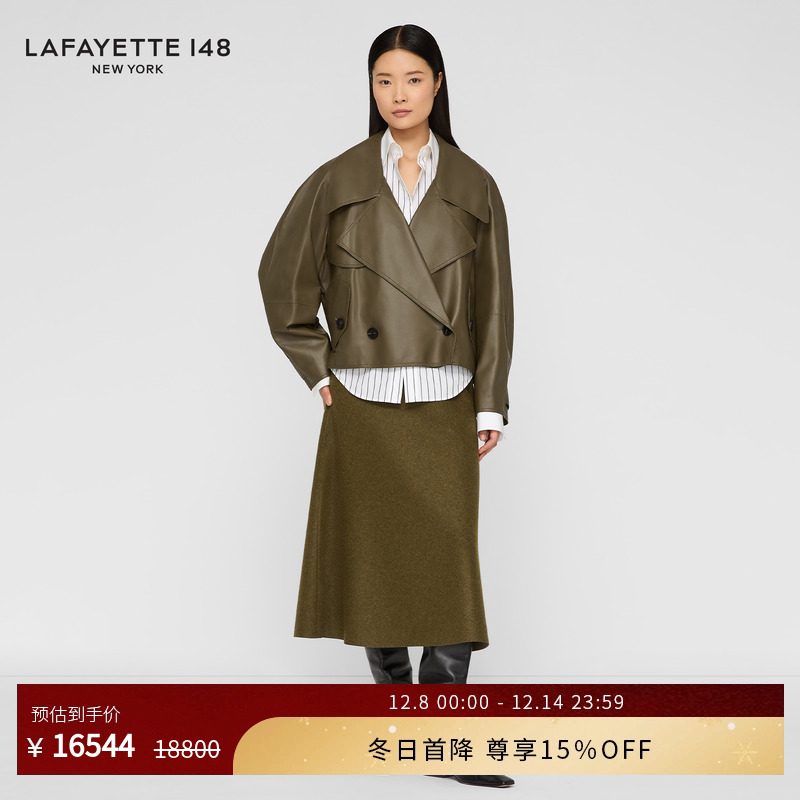 【25秋冬新款】LAFAYETTE148/拉飞逸短款风衣廓形羊皮夹克外套