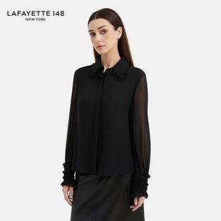 LAFAYETTE148 桑蚕丝衬衣 拉飞逸褶领水滴袖