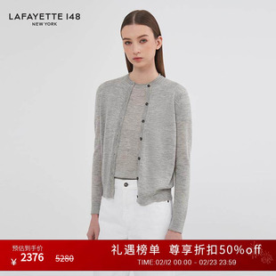 LAFAYETTE148/拉飞逸秋冬轻薄款圆领羊绒针织开衫上衣
