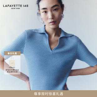LAFAYETTE148/拉飞逸POLO领方孔镂空针织上衣
