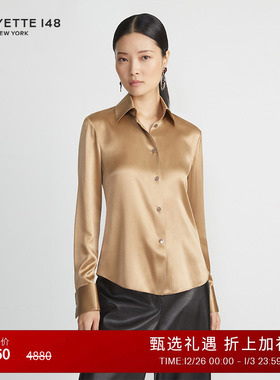 LAFAYETTE148/拉飞逸重磅桑蚕丝素绉缎修身衬衫