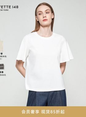 LAFAYETTE148/拉飞逸弹力摆袖棉混纺T恤宽松版型舒适正肩圆领短袖