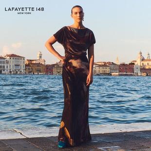 拉飞逸印花丝绒及地裙 LAFAYETTE148 明星同款