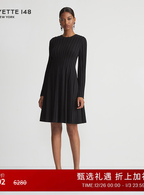 LAFAYETTE148/拉飞逸外缝拼接长袖高腰连衣裙