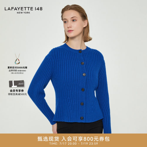 LAFAYETTE148/拉飞逸羊毛羊绒宽罗纹收腰针织开衫休闲修身型上衣