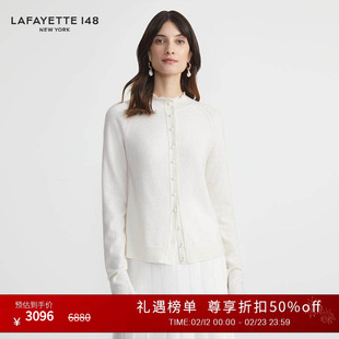 LAFAYETTE148/拉飞逸秋冬荷叶边手工钉珠羊绒针织开衫