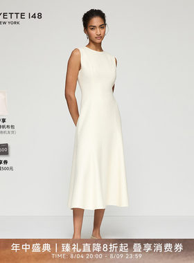 LAFAYETTE148/拉飞逸小香风结圈毛呢收腰A字连衣裙修身型无袖圆领