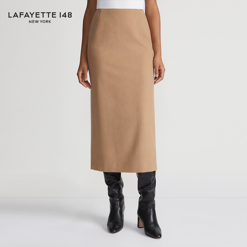 LAFAYETTE148/拉飞逸H型简约驼绒长款半裙