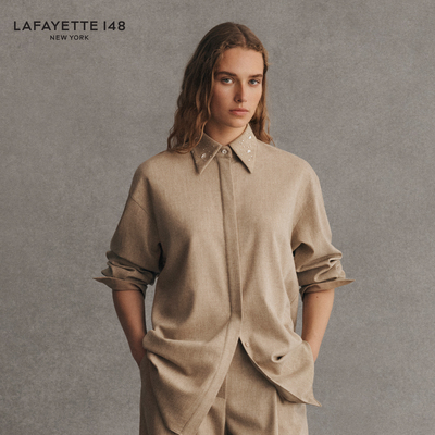 【26早春新款】LAFAYETTE148/拉飞逸可拆卸串珠领羊毛呢宽松衬衫
