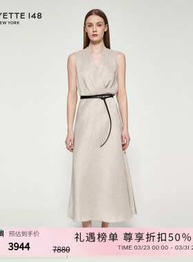 LAFAYETTE148/拉飞逸V领高腰A字裹身连衣裙