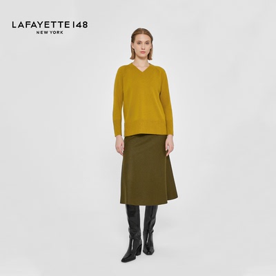 LAFAYETTE148/拉飞逸V领插肩袖羊毛针织上衣