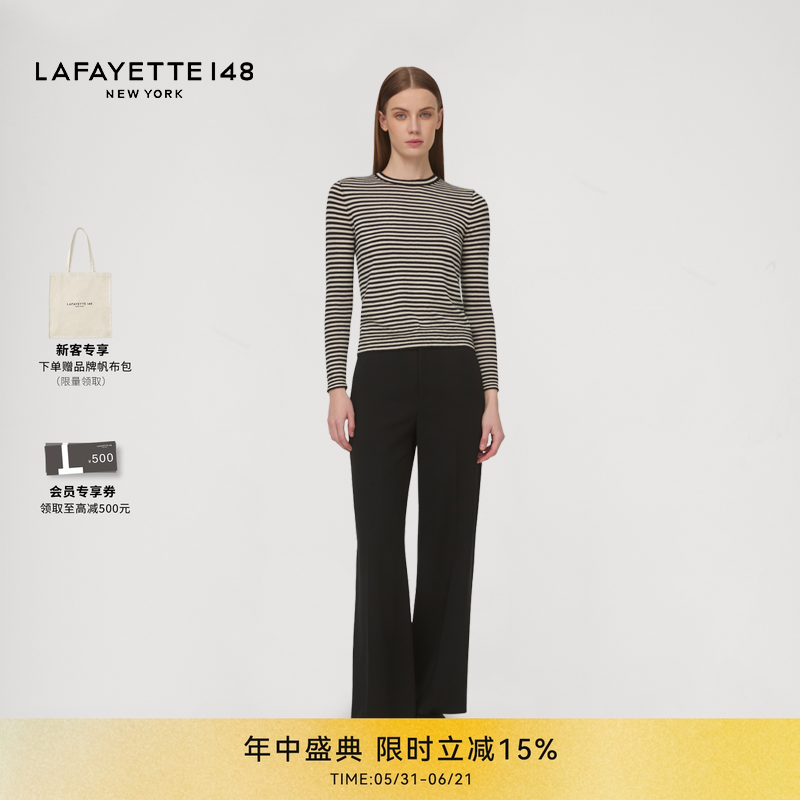 LAFAYETTE148/拉飞逸羊绒针织条纹海魂衫圆领合身版型通勤风上衣