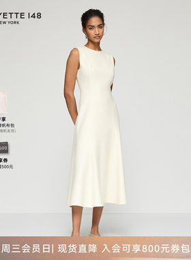 LAFAYETTE148/拉飞逸小香风结圈毛呢收腰A字连衣裙修身型无袖圆领