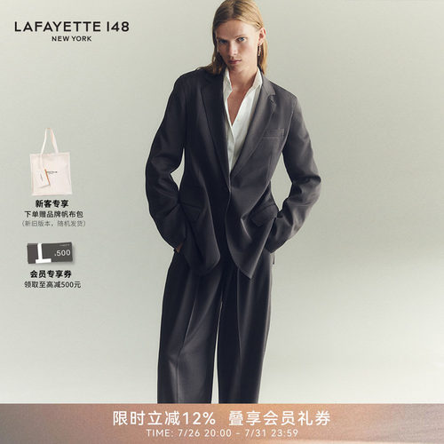 LAFAYETTE148/拉飞逸WYATT桑蚕丝褶裥直筒裤西裤高腰显瘦气质长裤