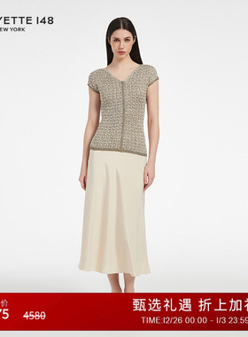 LAFAYETTE148/拉飞逸宽V领短袖花式粗棒针织上衣