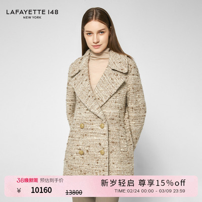【25秋冬新款】LAFAYETTE148/拉飞逸羊毛人字纹双排扣CARCOAT大衣