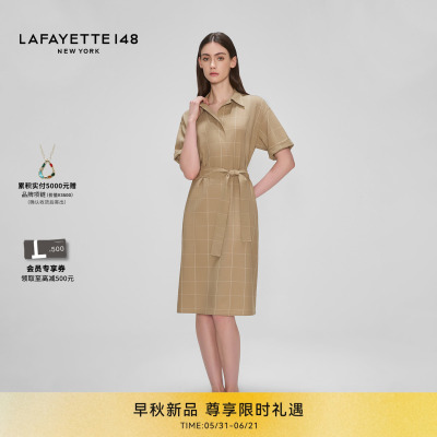 【26早秋新款】LAFAYETTE148/拉飞逸轻薄羊毛H型格纹衬衫裙连衣裙