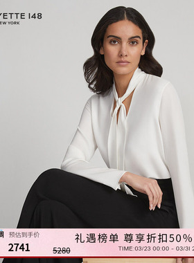 LAFAYETTE148/拉飞逸系带V领真丝乔其衬衫