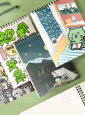 焦虑猫Cat焦绿猫A4速写本卡通线圈学生美术绘画绘图摸鱼素描本