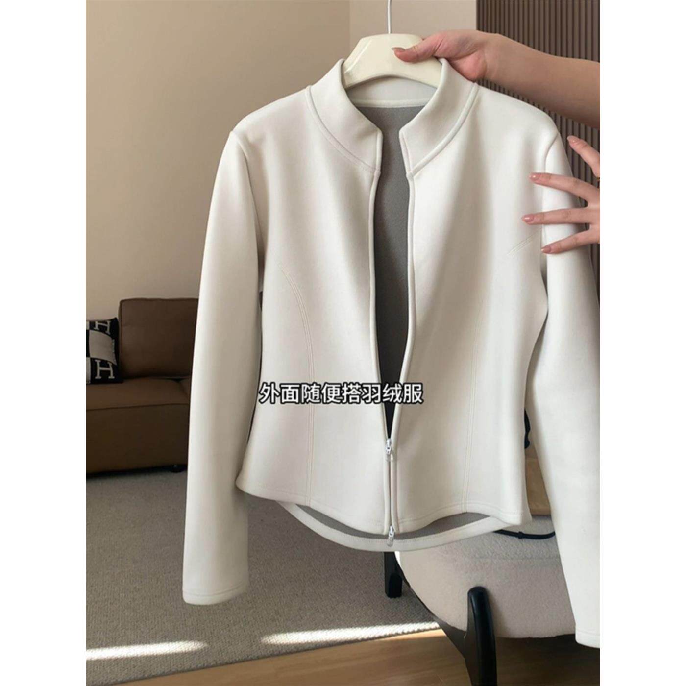 2025秋冬新款加绒内搭打底衣女装大码胖mm拉炼开衫长袖T恤卫衣