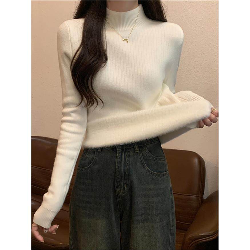 加绒打底衫女秋冬2025新款白色内搭加厚半高领水貂一体绒针织毛衣,女装/女士精品,毛针织衫,淘宝优惠券,粉丝福利购,淘宝优惠卷
