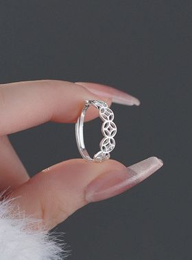 S999足银钱币戒指女新中式个性小众设计感文艺风开口戒代发