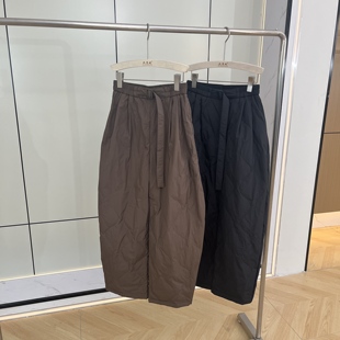 女士宽松休闲菱形格松紧腰绑带设计百搭阔腿裤 2025冬季 保暖羽绒裤