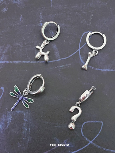 耳环潮酷蜻蜓气球狗问号纯银男女