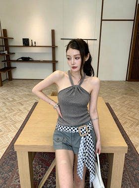 纯欲风性感挂脖针织吊带背心女夏季新款修身显瘦两面穿短款上衣