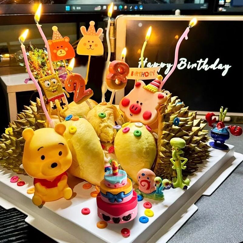 榴莲生日蛋糕蛋糕装饰一整套diy材料摆件海绵宝宝小熊网红配件