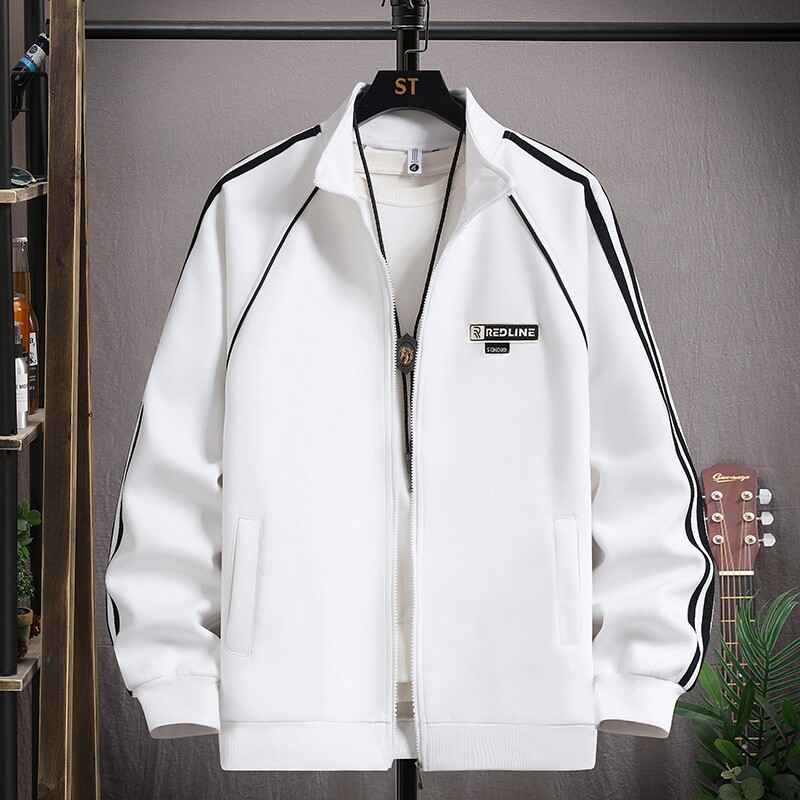 翻领条纹撞色夹克男秋季韩版修身时尚潮流男士棒球服运动外套男