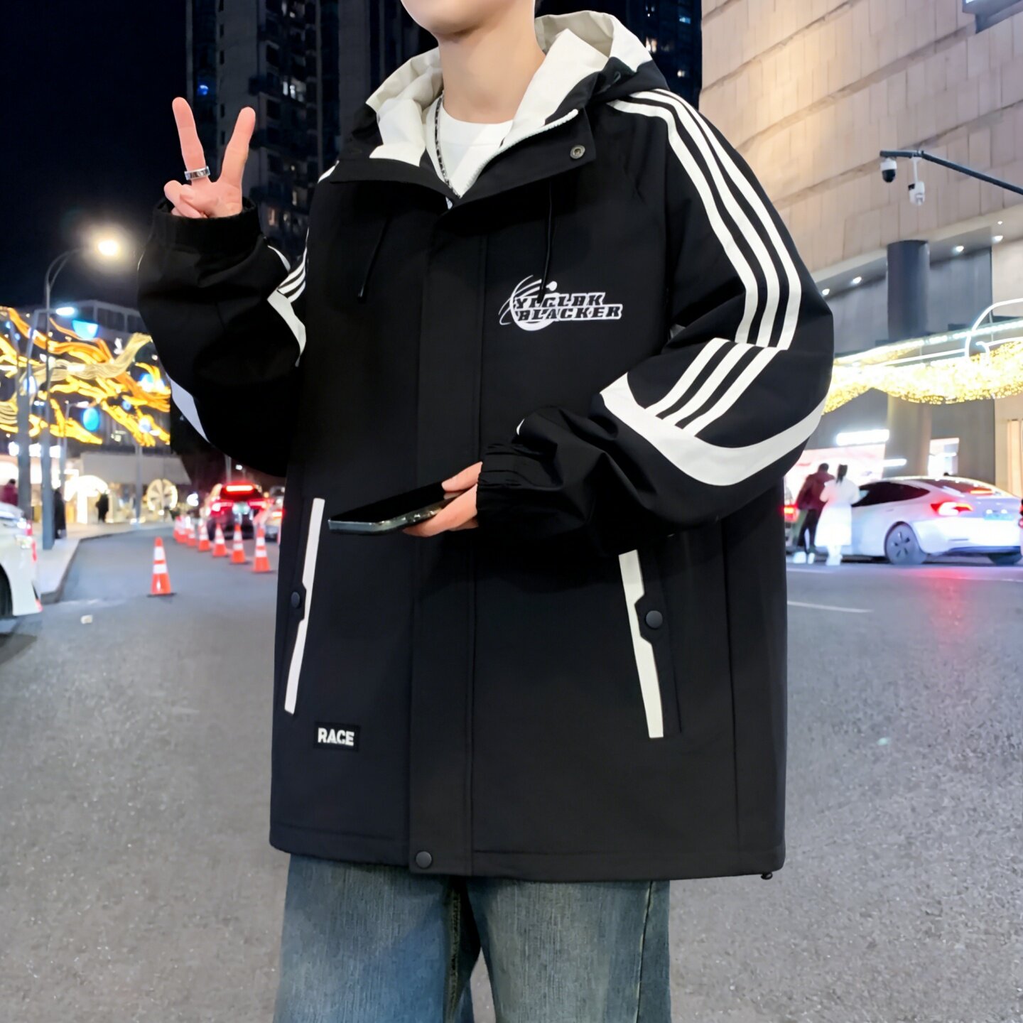 2023春秋季新款外套男士韩版潮流帅气运动夹克休闲上衣服潮牌褂子