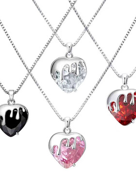 小众高级感爱心熔岩项链粉色锆石女吊坠小红书同款锁骨链气质项饰