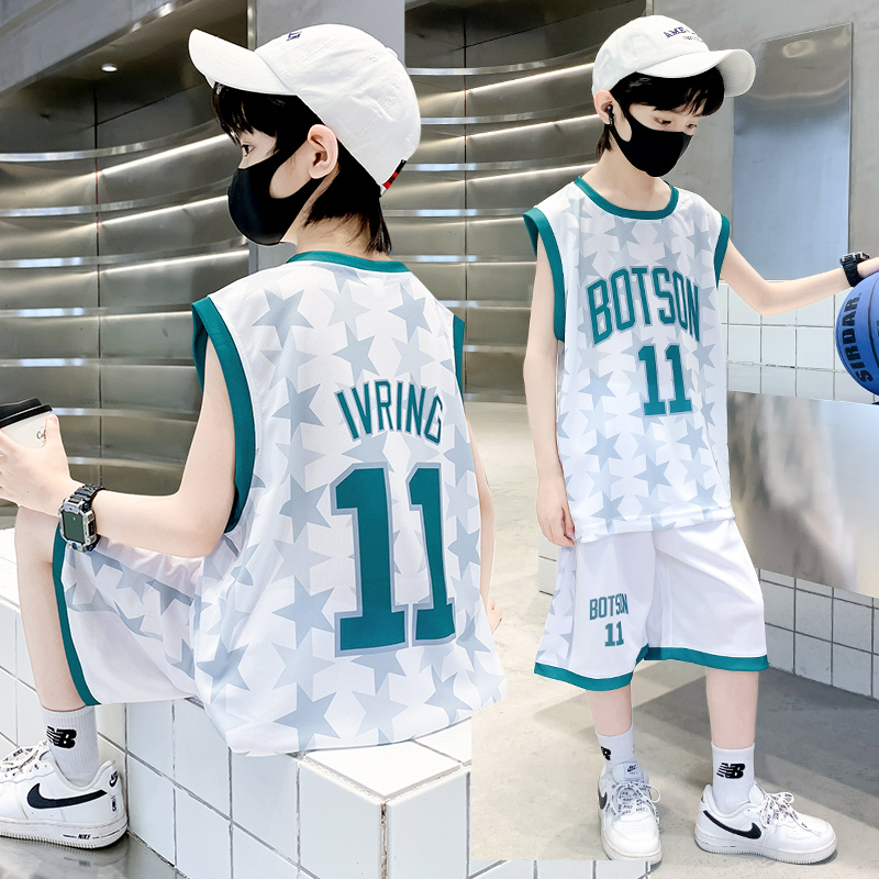 男童夏季篮球服套装2024新款中大童无袖背心运动速干衣两件套球衣