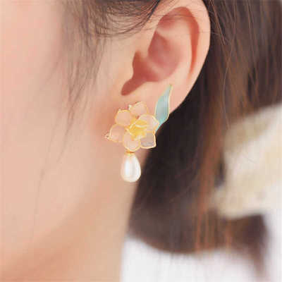 灵扬手作原创设计花朵耳饰女