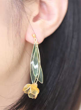 灵扬手作鹦鹉梨同款郁金香花朵流苏耳环原创设计感超仙气质耳饰女