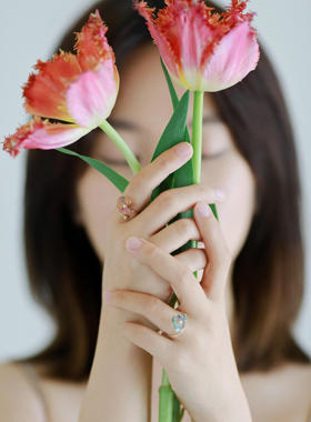 爱心花瓣滴胶纯银气质女士小巧可爱可调节戒指