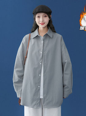 冬季调酒师KTV美发理发店技师宽松工作服男女加绒加厚衬衫定LOGO