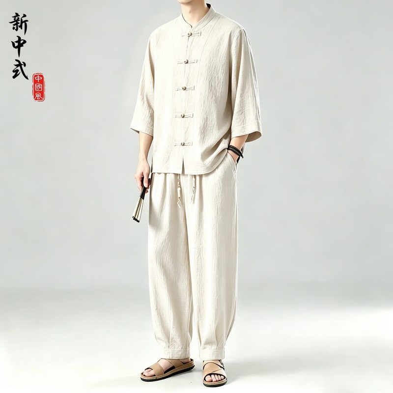 中医大师服装男款夏季棉麻上衣唐装衬衫中国风男装中式工作服定制图片