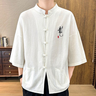 SPA茶艺师工作服足疗按摩推拿师中医养生馆男士技师短袖衬衫刺绣