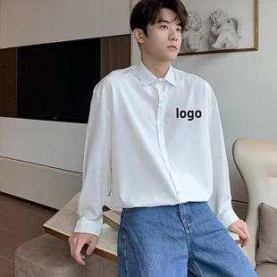 酒吧发型师理发店廊时尚助理美发师长袖衬衫衬衣工作服男定制logo