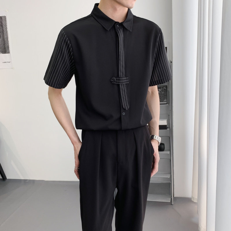 高级感衬衫男长袖痞帅发型师衬衣定制LOGO夜场酒吧KTV服务员工装