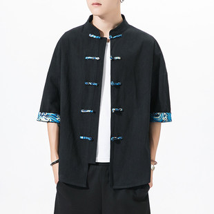 茶服男禅意中医馆艾针灸养生馆棉麻理疗师按摩技师工作服logo定制