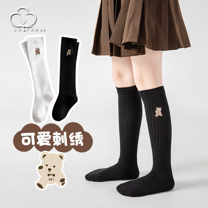 刺绣儿童袜子小腿春夏纯棉
