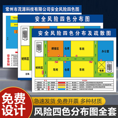 安全风险四色分布图设计定制墙贴四色风险图分布图治理风险分级管控与逃生消防疏散图工厂车间隐患排查告知牌