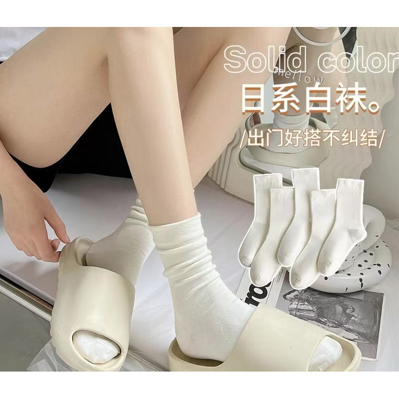 纯色中筒袜子女款春夏季搭配小皮鞋堆堆袜夏薄款月子无骨中筒袜